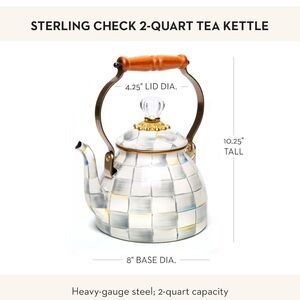 MACKENZIE-CHILDS Enamel Tea Kettle, Grey-and-White Sterling Check